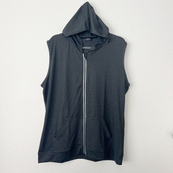 Coofandy Mens Large Dark Gray Hodded Full Zip Sleeveless Muscle Gym Tank Athleti - Picture 1 of 5